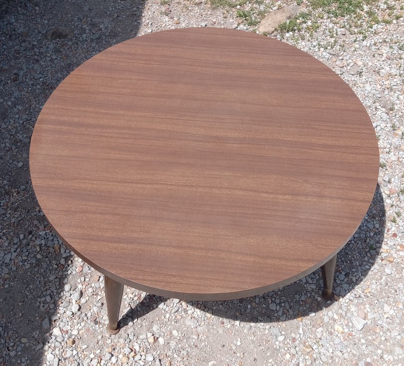 Mid Century Round Formica Top Walnut Coffee Table (CT-223) gallery