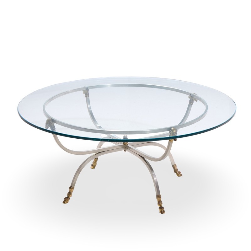 Maison Jansen Mid Century Round Rams Head Glass Top Coffee Table gallery
