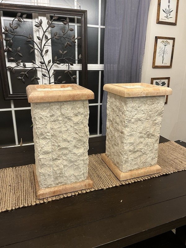Vintage Magnussen Postmodern Pink and Beige Tessellated Stone Podiums / Tables
