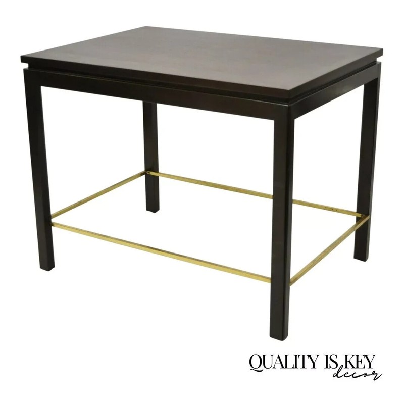 Edward Wormley for Dunbar Mahogany Mid Century Modern Brass Stretcher Side Table