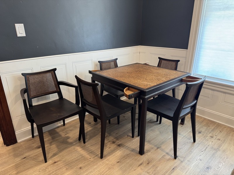 Edward Wormley For Dunbar Cork Top Game Table with Five Chairs 1940s/1950s gallery