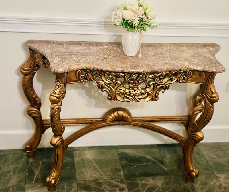 Antique 18th Century French-Style Console Table , Gilded Wood, Marble Top gallery