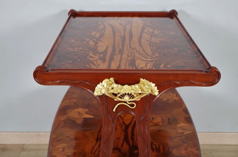 Louis Majorelle, Butomées table in inlaid mahogany, gilded bronze, circa 1900 gallery