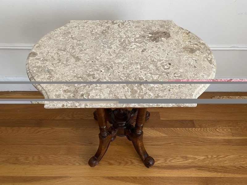Antique Victorian Marble-Top Side Table — Carved Walnut Base, c. 1870s–1880s gallery