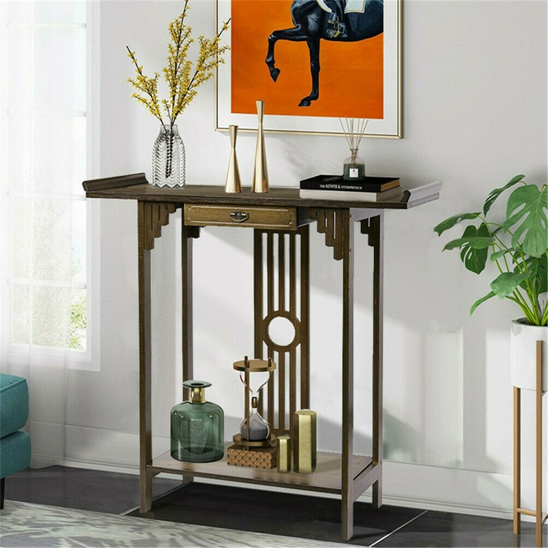 Rustic Console Sofa Table Narrow Console Table with Shelf Wood Entry Hall Table gallery