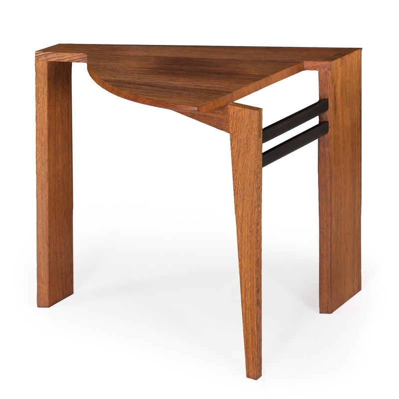 Circa 1987 Post-Modern Ebony Hardwood Accent Table w/ Dovetailed Corners