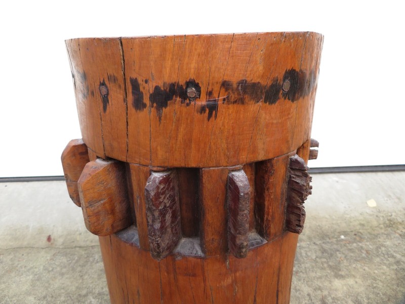 ANTIQUE 19th c SUGAR CANE MILL PRESS Pedestal SIDE TABLE PLANT STAND Solid Wood gallery