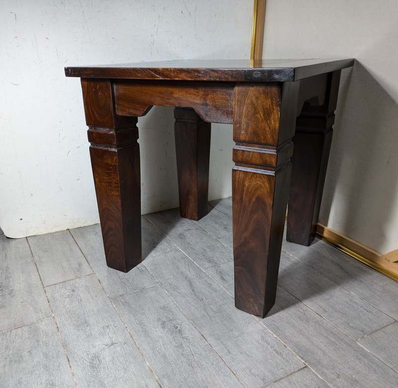 Vintage Heavy Rustic Solid Wood Asian Oriental Brutalist Side End Table W72 gallery