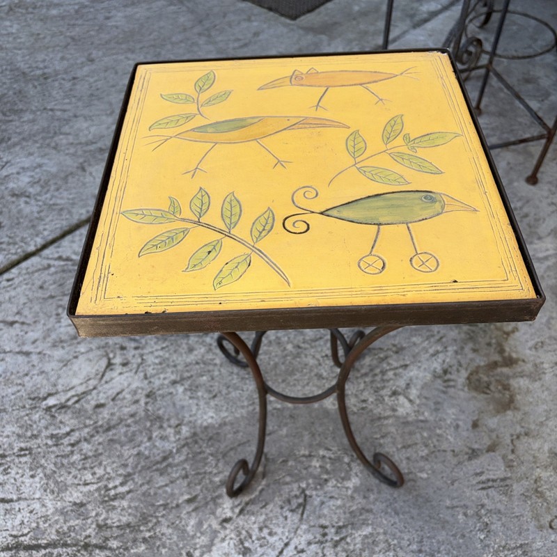 Art Deco-wrought Iron Silly Birds Accent Table