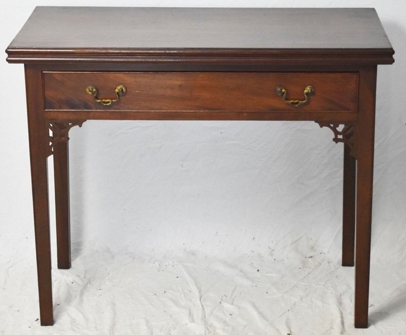 George II Mid-18th Century Mahogany Chinese Chippendale Game Table Flip Top gallery