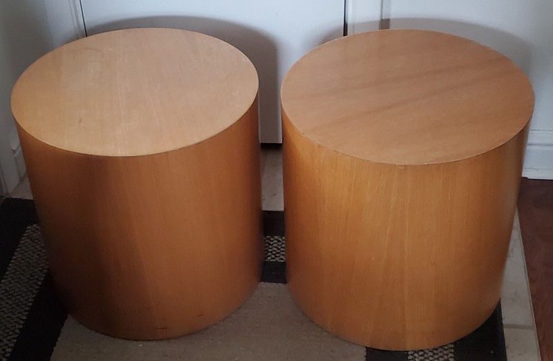 Vintage Intrex Habitat Paul Mayen Oak Side Accent Drum Table Pair - Very RARE!