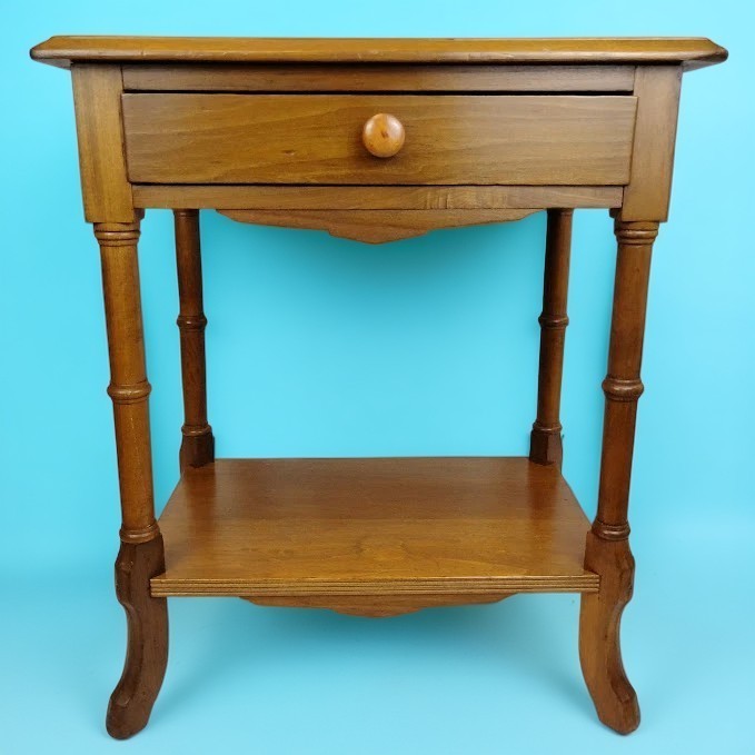 Faux Bamboo End Table Nightstand w/Drawer & Shelf 28″ Tall Solid Wood Handmade?