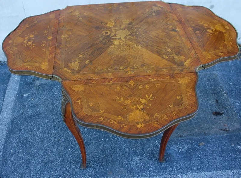 19th c French Inlaid & Marquetry Occasional Table with Bronze Gallery and Ormolu gallery