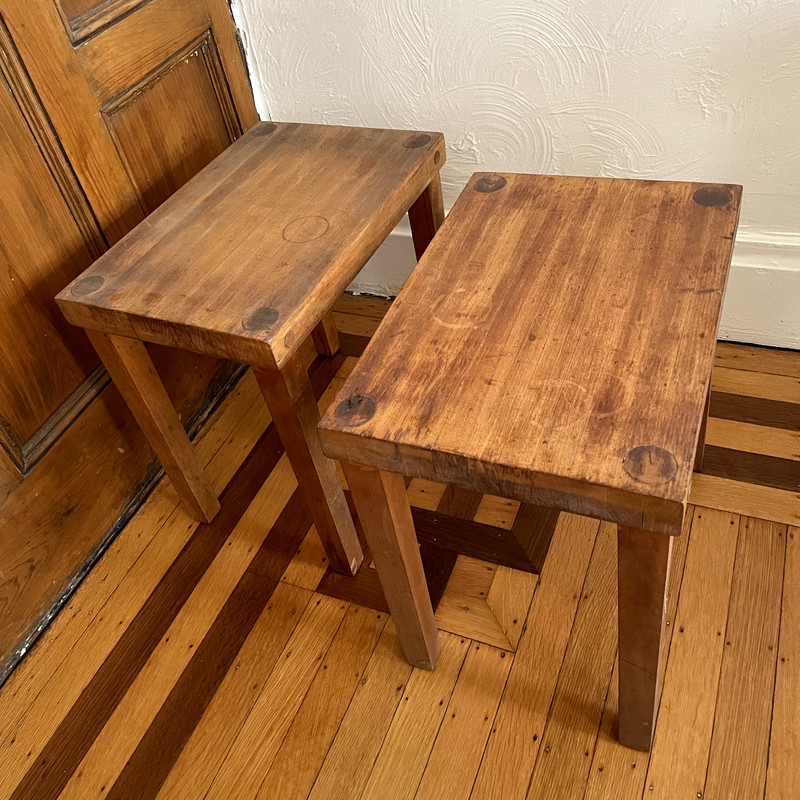 2 Vintage Butcher Block Stacking Side End Tables Hand Crafted Weathered Rustic gallery