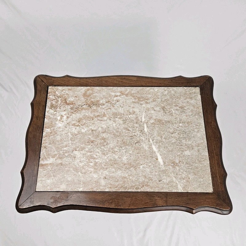 Vintage Louis XV Marble Top Tea Table Carved Walnut French Rococo Antique gallery