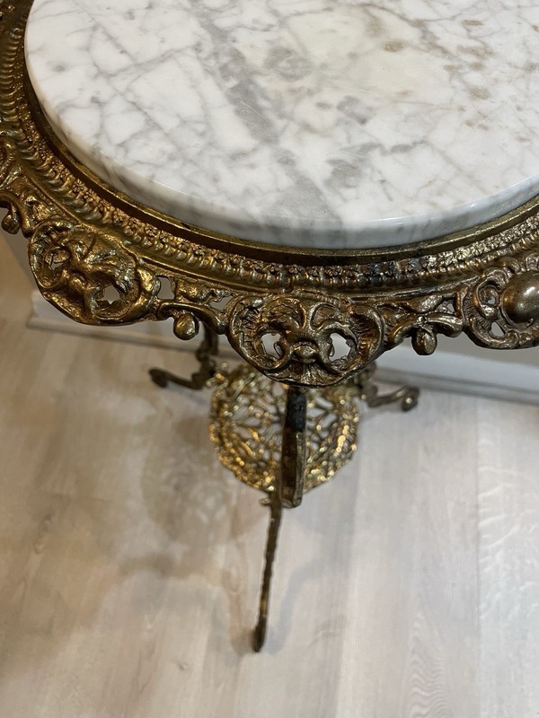 Vintage 2-Tier Brass Marble Side Table Plant Stand Art Nouveau Italy Gueridon gallery