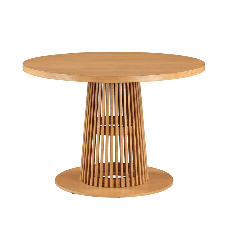 Drew round Dining Table with Fluted Pedestal Base, Warm Honey Finish
