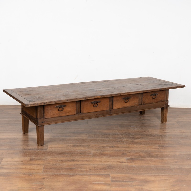 19th Century French Oak Coffee Table with Four Drawers gallery