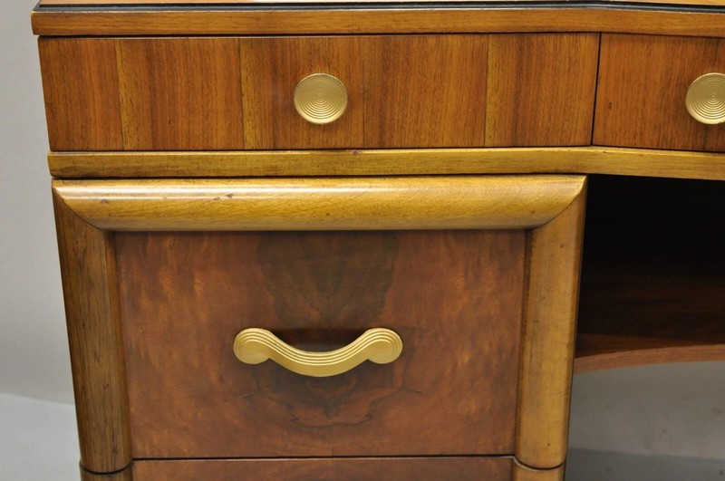 Vintage Mid Century Modern Art Deco Walnut Vanity Table w Mirror by Joerns Bros gallery