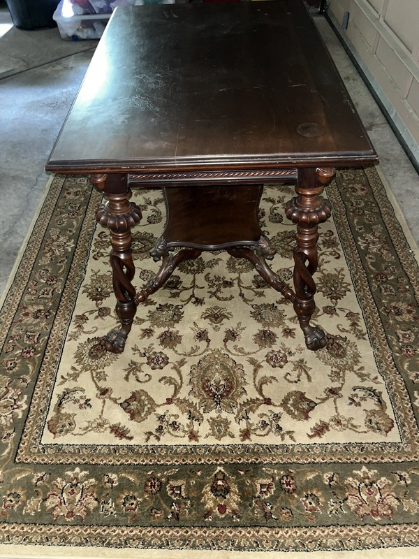 MERKLEN LIBRARY TABLE, 1890s, GREMLINS, DRAGON, BALL AND CLAW FOOT, ANTIQUE gallery