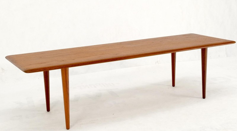 Danish Mid-Century Modern Solid Teak Rectangle Coffee Table Tapered Dowel Legs gallery