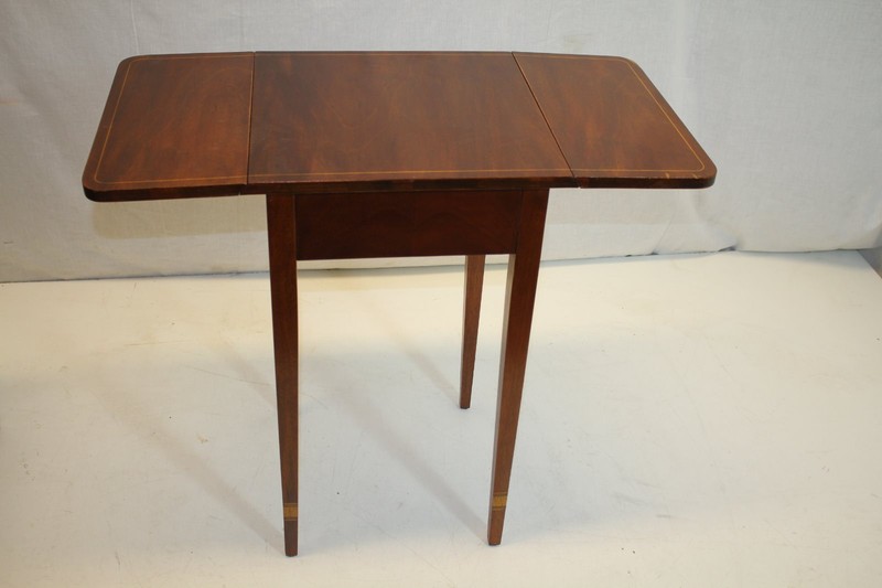 english Inlaid Drop Leaf Table w/ Leather front Drawer by Stiehl New York gallery