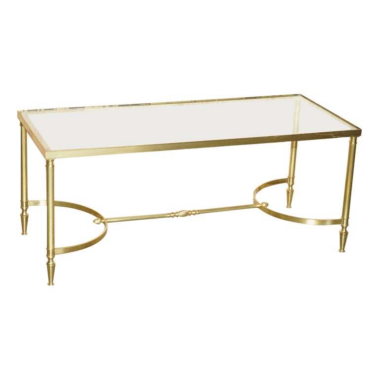 Mid-Century Modern Maison Jansen Paris circa 1950’s Glass Brass Coffee Table