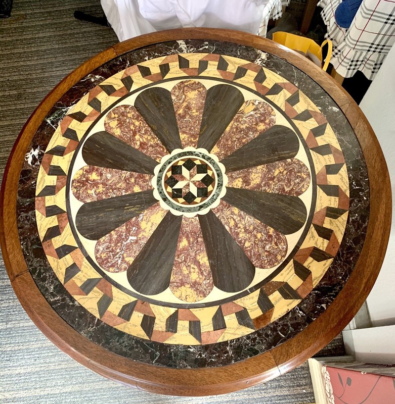 RARE! C. 19th Century Italian specimen marble table / Centre piece. Very Heavy! gallery