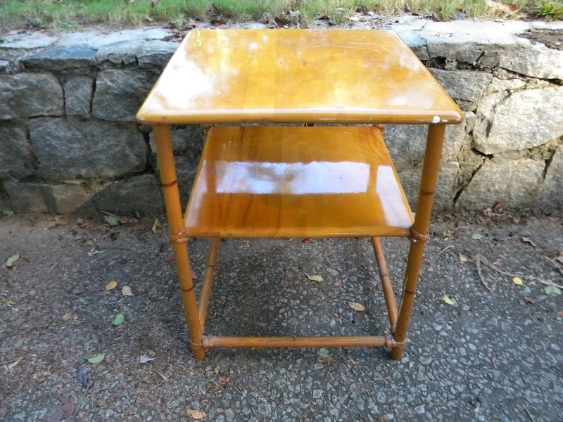 Heywood Wakefield, side table, oak, rattan, 1950s