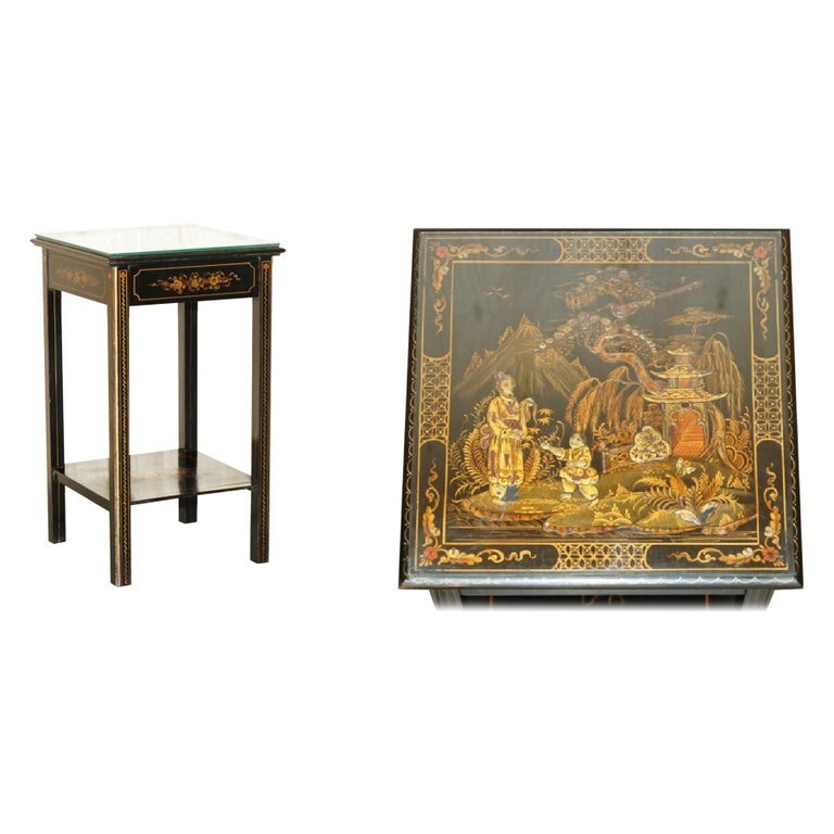 ANTIQUE EDWARDIAN CIRCA 1910 CHINESE CHINOISERIE LACQUERED SIDE END LAMP TABLE
