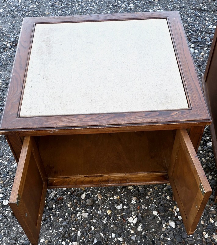 Gorgeous Mid Century Walnut? Set End Tables With Travertine Top VTG HTF Has Flaw gallery