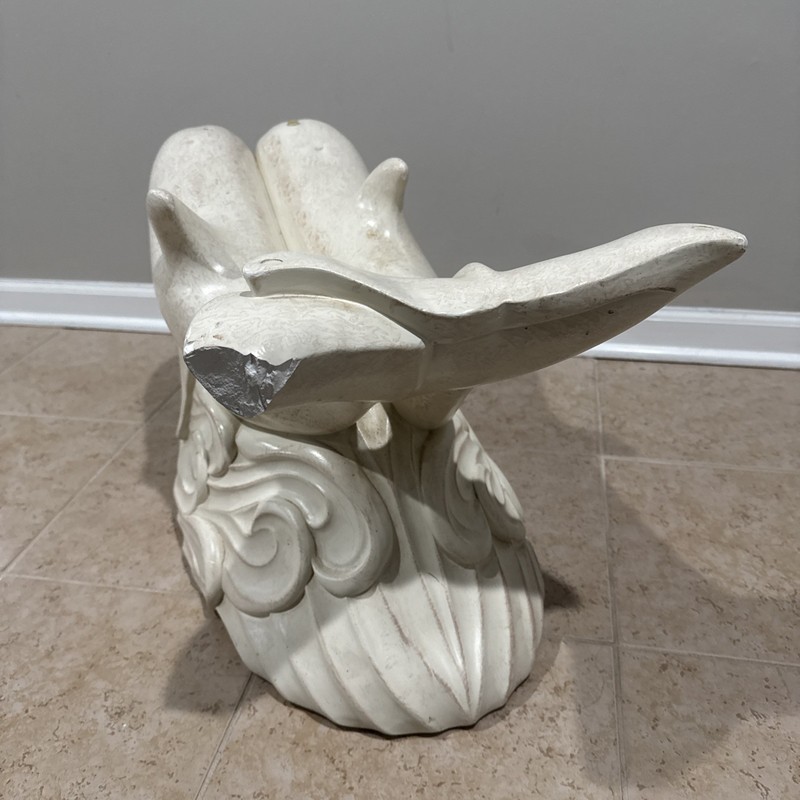 Vintage Mid Century Plaster Chalkware Double Swimming Dolphins Coffee Table Base gallery