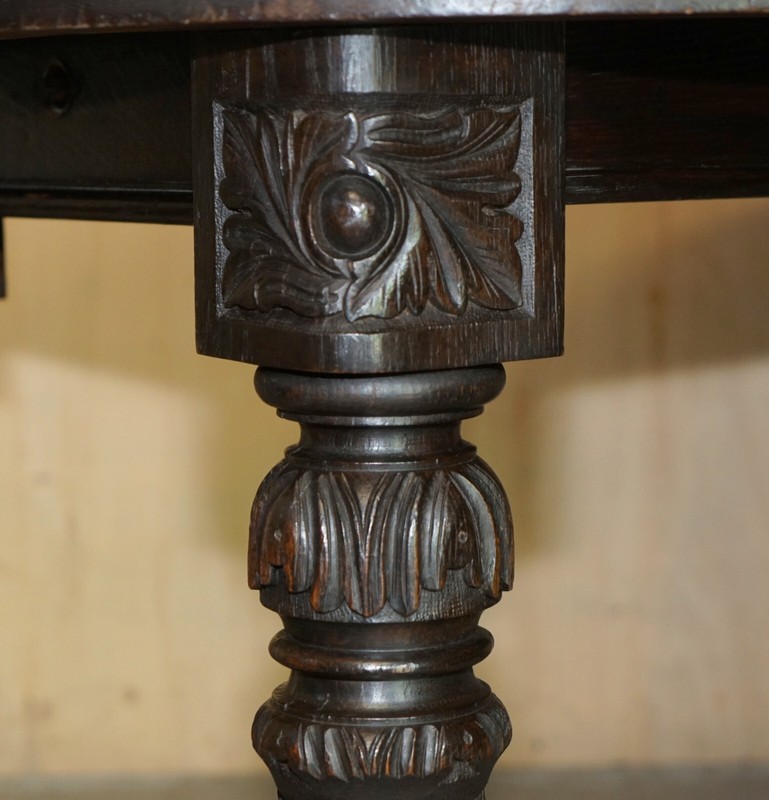 STUNNING HAND CARVED ANTIQUE VICTORIAN EXTENDING DINING TABLE & SIX CHAIRS 6 gallery