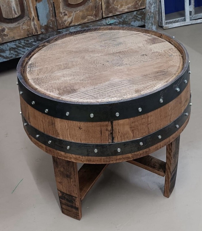 Whiskey Barrel Head Side Table “Free Shipping”