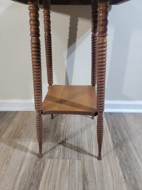 Antique Victorian-Style Two-Tier Parlor Table W/ Bobbin Turned Spindle Legs gallery