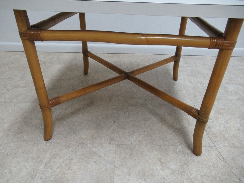 Vintage Rattan Bamboo Willow & Reed Formica Lamp End Table Mid Century B gallery