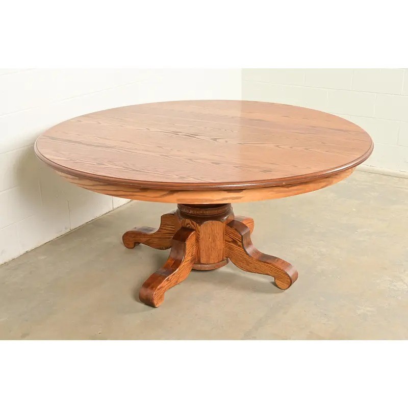 Stickley Style Mission Oak Arts & Crafts Pedestal Dining Table gallery