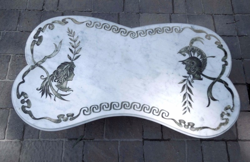 Greek Theme Mid Century Hollywood Regency White Marble Coffee Table Made n Italy
