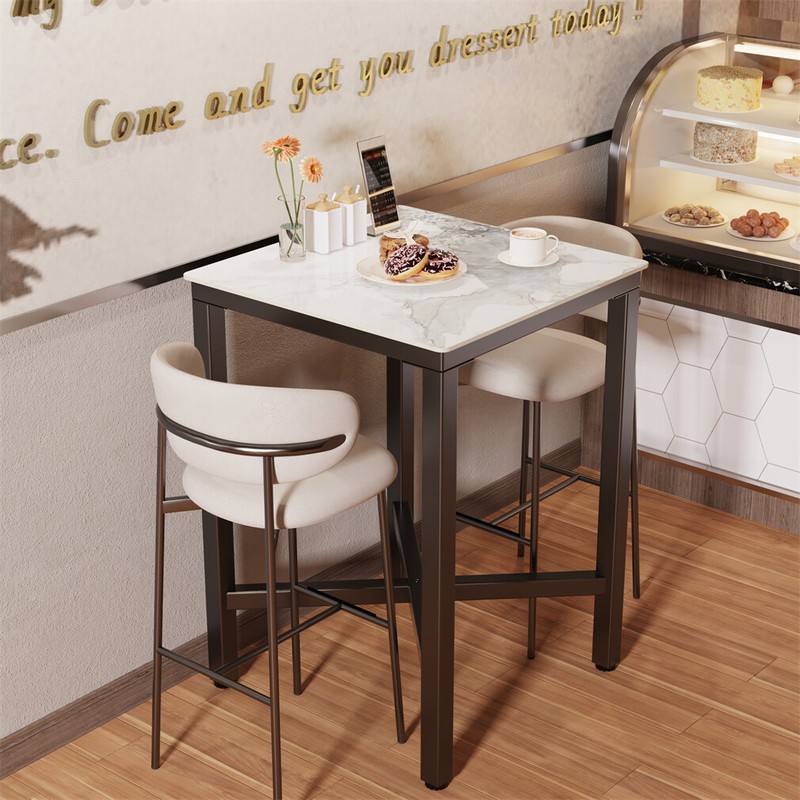 Tall Bar Table Square Cocktail Dining Table Sintered Stone Top for Balcony Home gallery