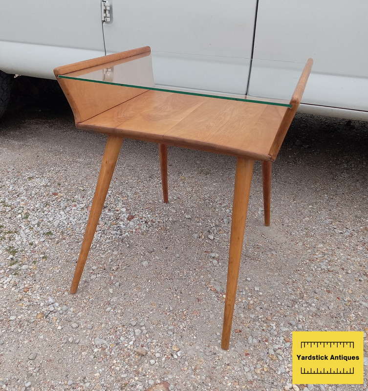 Mid Century Glass Top Solid Maple End Table (JLC-ET283)