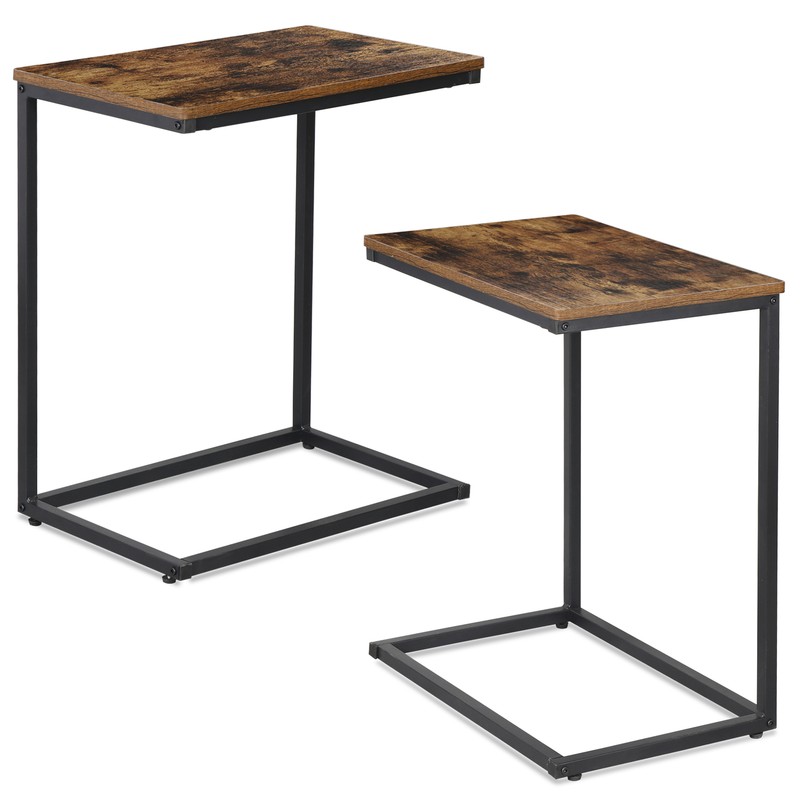 2PCS 21.7″Side Table C Shaped End Table Sofa Bed Table for TV Trays Rustic Brown