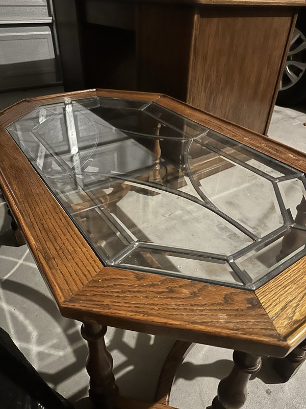 Leaded Glass Coffee Table Vintage Style Oak Home Furniture