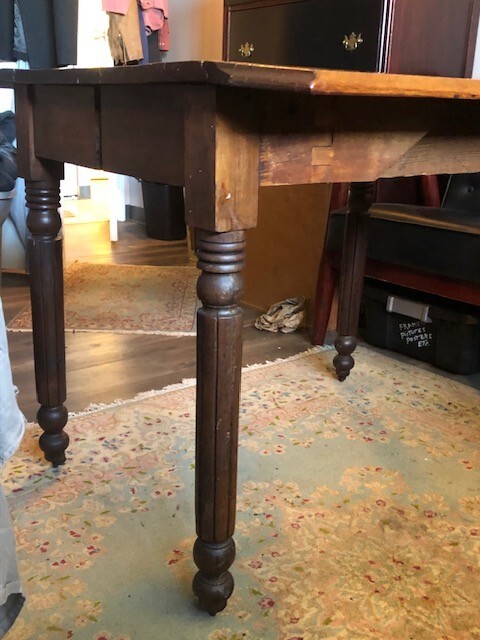 Antique Oak Drop Leaf Kitchen Table W/Steel Wheels in Vintage Shape gallery
