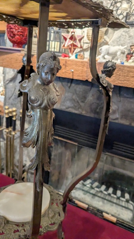 Cast Iron & Onyx Plant Fern Stand Table Statue Pedestal CHERUB CORNERS gallery