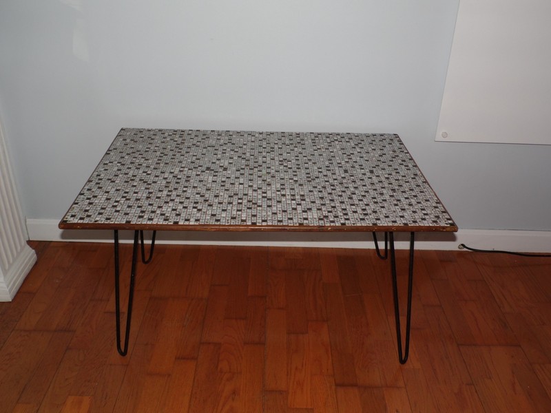 Vintage Industrial Mid Century Modern Mosaic Tile Coffee Table Iron Hairpin Legs gallery