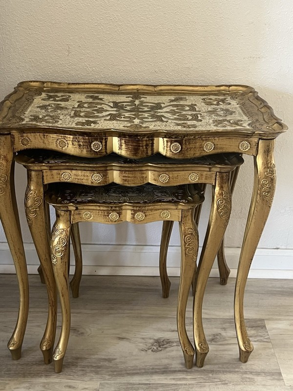 Vintage FLORENTINE Hollywood Regency ITALIAN Gold Gilt NESTING Stacking TABLES gallery