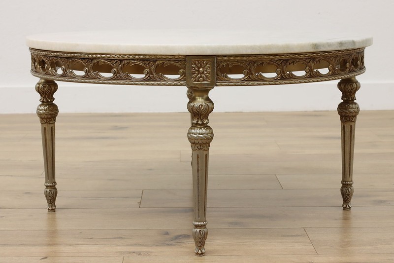 French Antique Nickel Coffee Table, Marble Top #56659 gallery