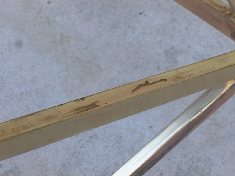 STYLISH ARCHITECTURAL 70'S 4 INTERSECTING BRASS PLATED TRIANGLES COFFEE TABLE gallery