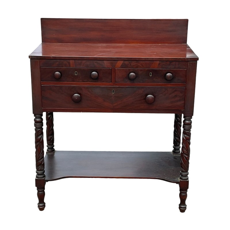 Antique empire server side table acanthus carved columns mahogany 1820 federal