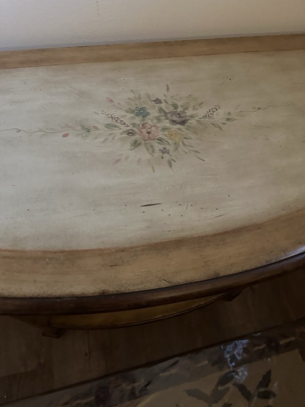 Antique Demilune (Half Moon Large French Country Entrance Table W/ Bottom Shelf gallery